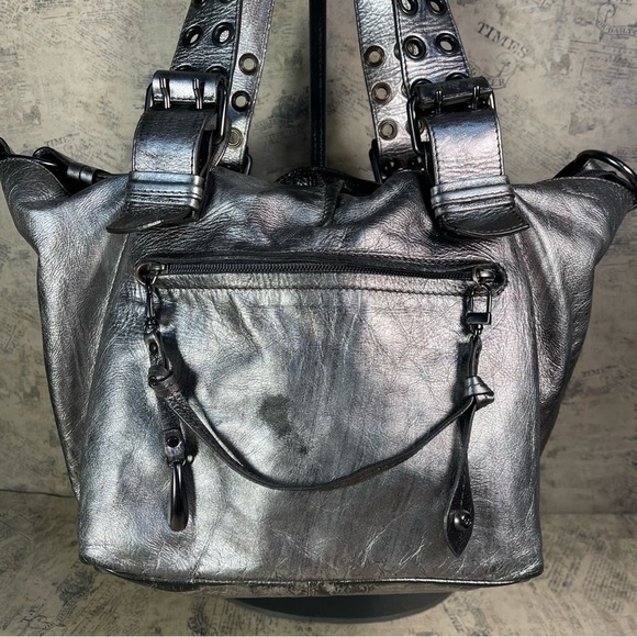Francesco Biasia Distressed Metallic Leather Shoulder Bag - Picture 2 of 16